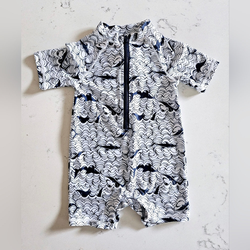 Little Lad Shark Wave Priny Romper Swimsuit